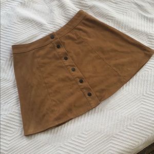 Tan camel suede-like skirt with buttons on front